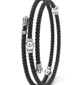 LAGOS Black Caviar Black Ceramic Beaded Silver Station Double Wrap Bracelet
