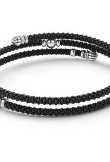 LAGOS Black Caviar Black Ceramic Beaded Silver Station Double Wrap Bracelet
