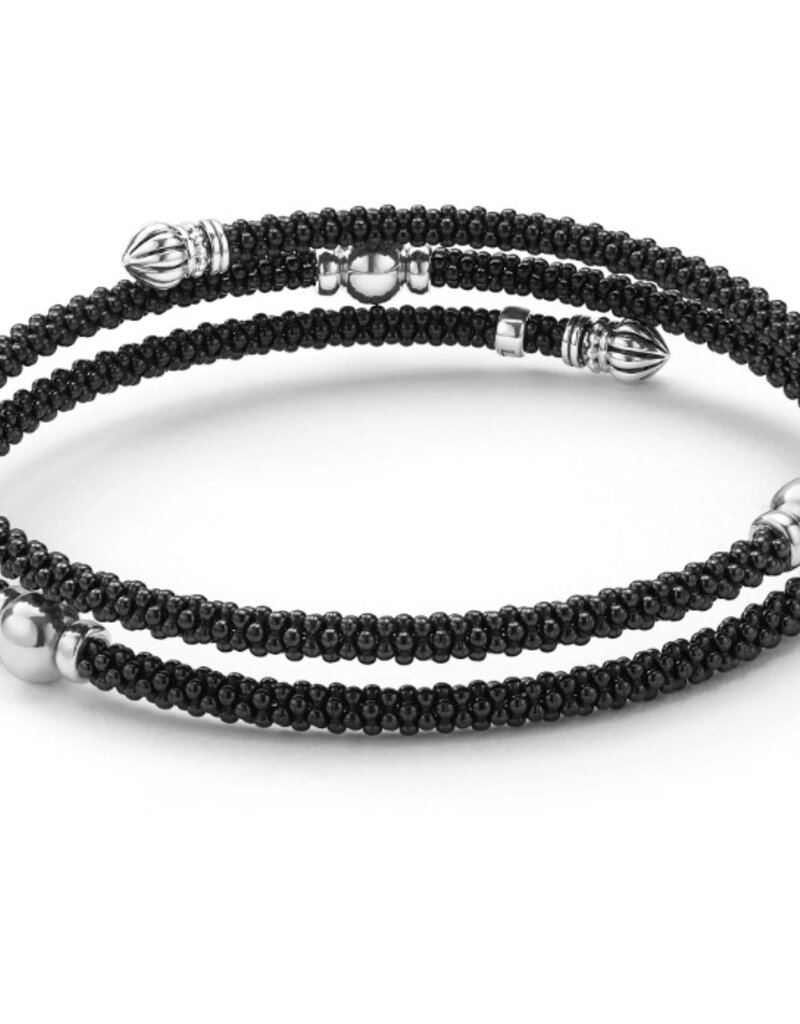 LAGOS Black Caviar Black Ceramic Beaded Silver Station Double Wrap Bracelet