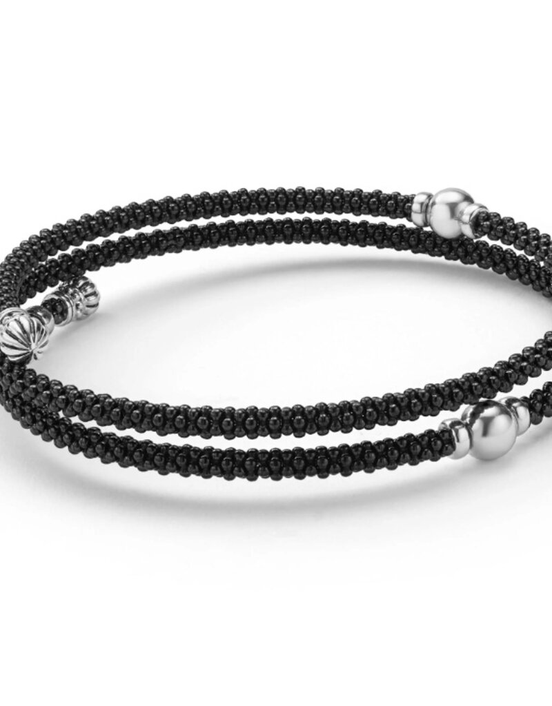 LAGOS Black Caviar Black Ceramic Beaded Silver Station Double Wrap Bracelet
