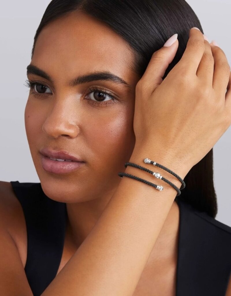 LAGOS Black Caviar Black Ceramic Beaded Silver Station Double Wrap Bracelet
