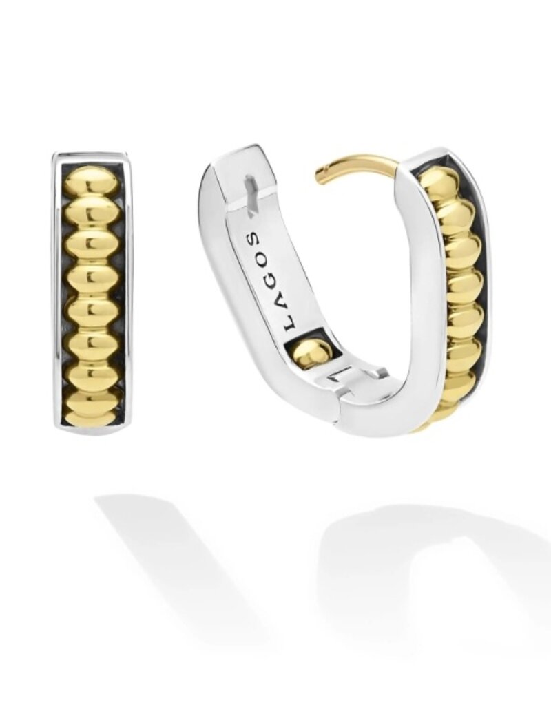 LAGOS Signature Caviar Two-Tone Linear Huggie Earrings