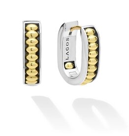 LAGOS Signature Caviar Two-Tone Linear Huggie Earrings