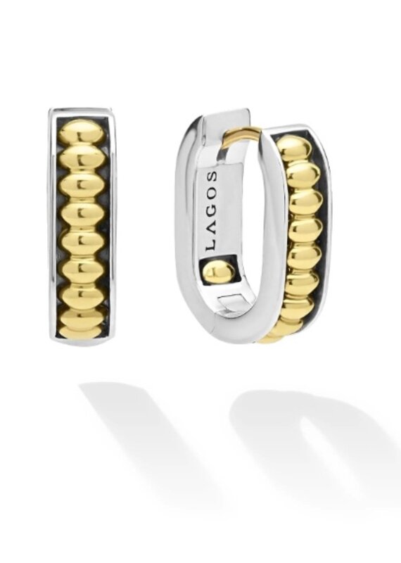 LAGOS Signature Caviar Two-Tone Linear Huggie Earrings