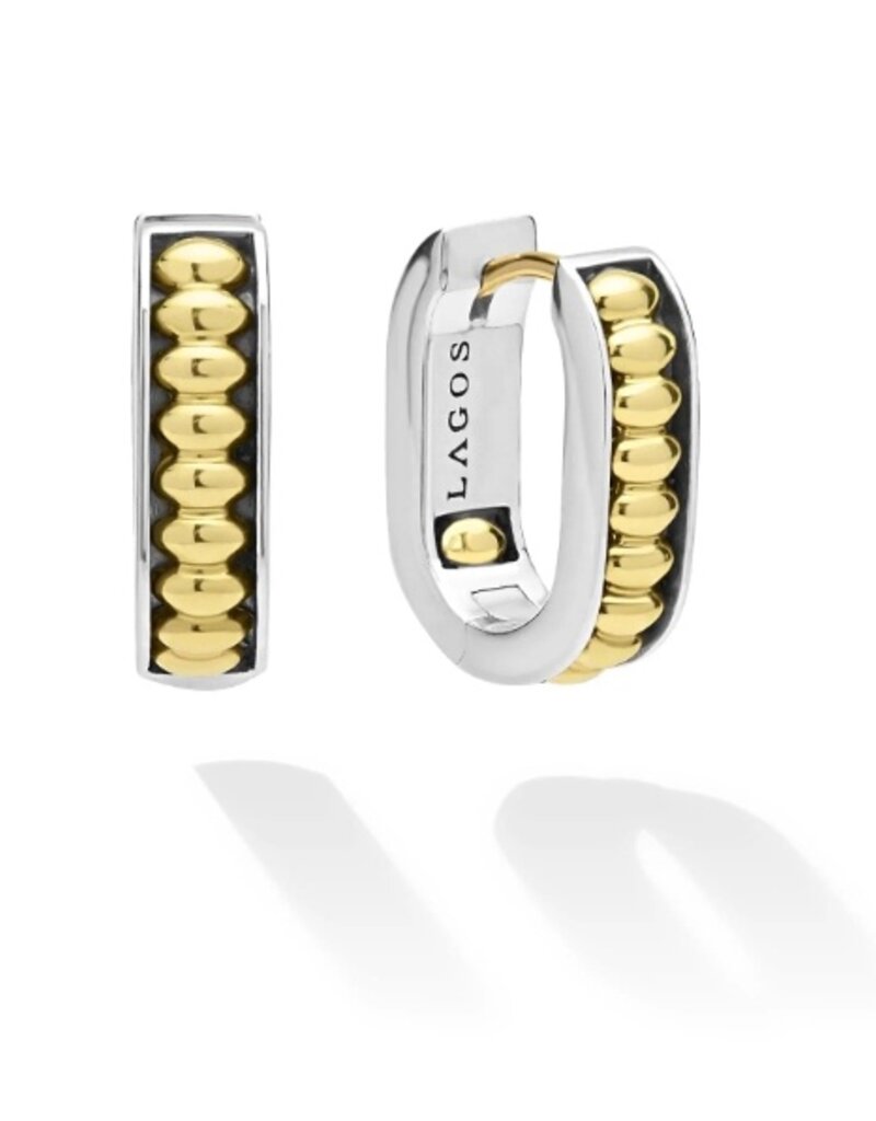 LAGOS Signature Caviar Two-Tone Linear Huggie Earrings