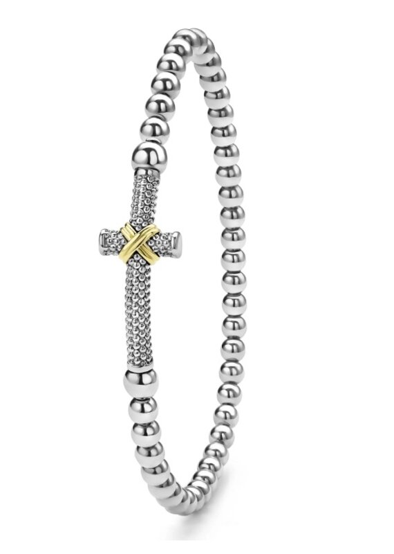 LAGOS Signature Caviar Two-Tone Caviar Cross Stretch Bracelet