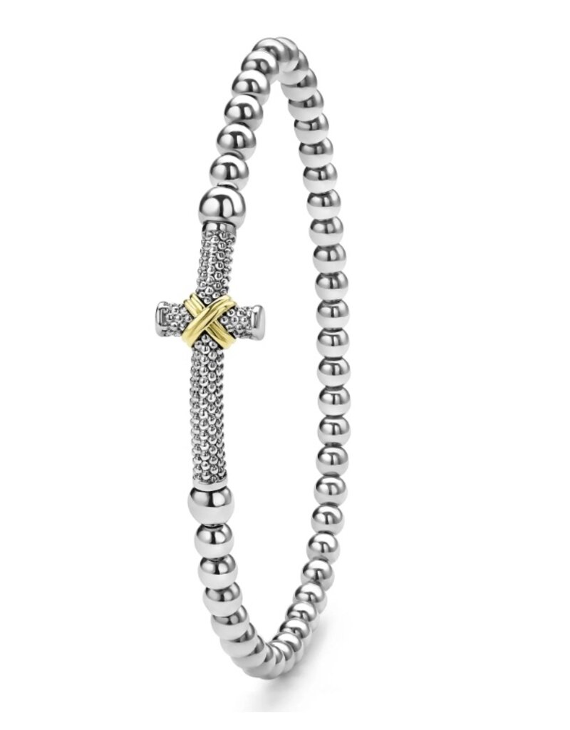 LAGOS Signature Caviar Two-Tone Caviar Cross Stretch Bracelet