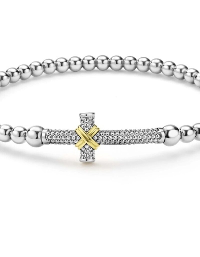 LAGOS Signature Caviar Two-Tone Caviar Cross Stretch Bracelet