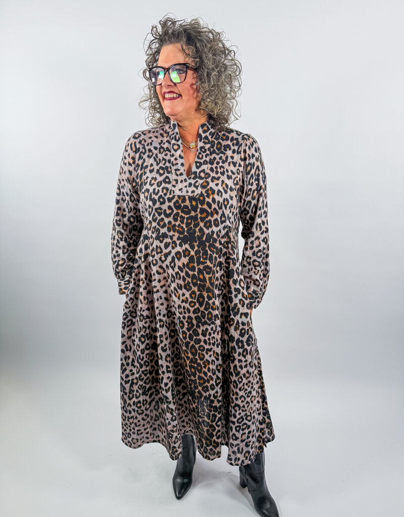 J.HOFFMAN'S Leopard Gauze Midi- Grey