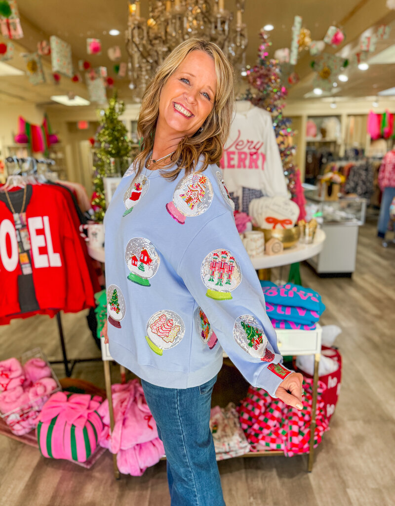 J.HOFFMAN'S Queen of Sparkles Blue Christmas Snowglobe Sweatshirt