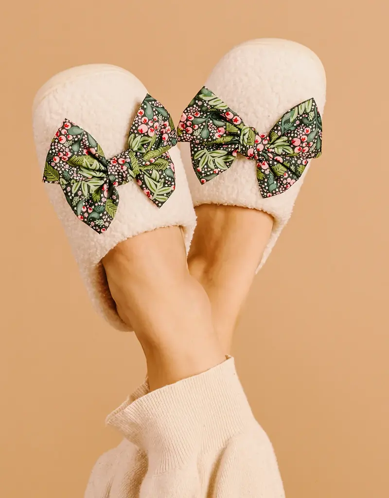 J.HOFFMAN'S Fuzzy Slippers- Betty Bow Jolly Sprig