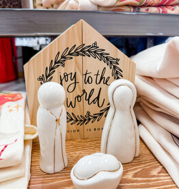 J.HOFFMAN'S Ceramic Figurines Pine Wood Box- Large Holy Family