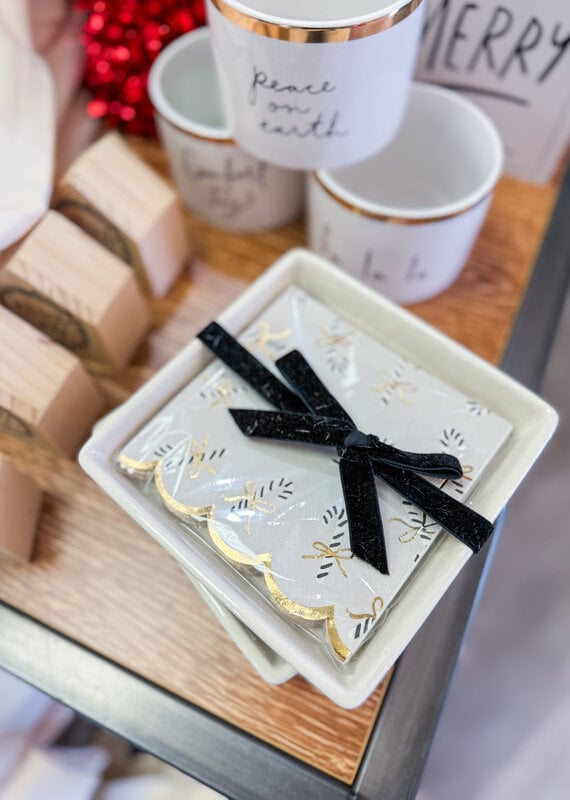 J.HOFFMAN'S Ceramic Napkin Tray + Napkins- Candy Canes