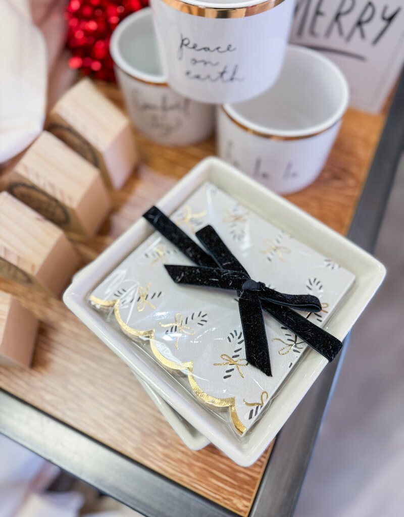 J.HOFFMAN'S Ceramic Napkin Tray + Napkins- Candy Canes