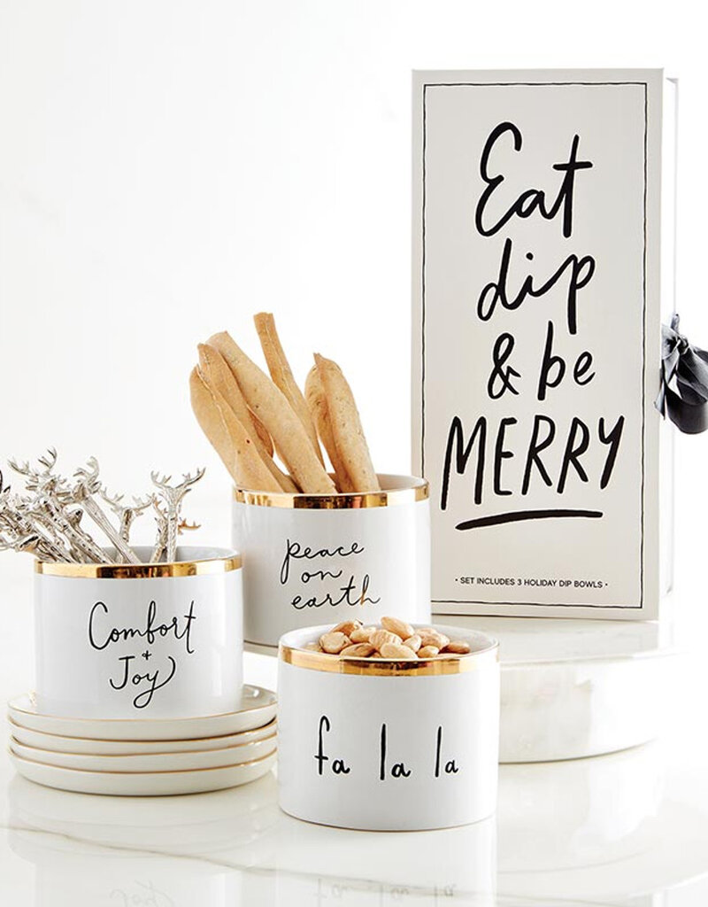 J.HOFFMAN'S Gold Holiday Dip Bowls- Eat, Dip & Be Merry