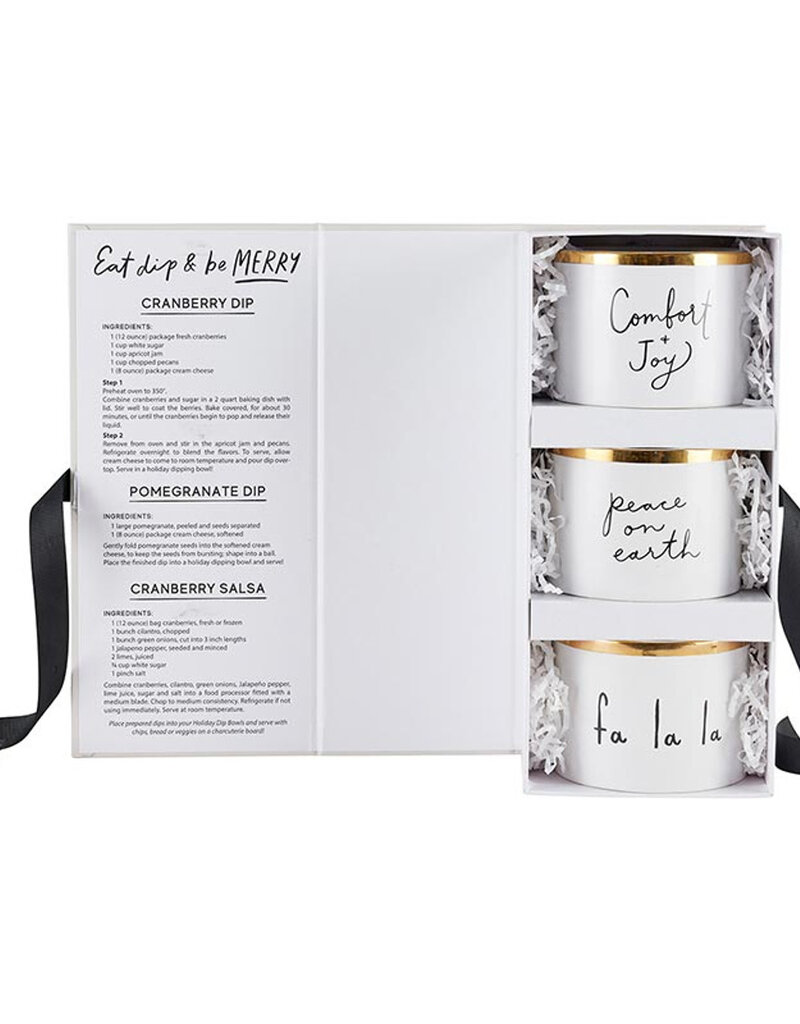 J.HOFFMAN'S Gold Holiday Dip Bowls- Eat, Dip & Be Merry