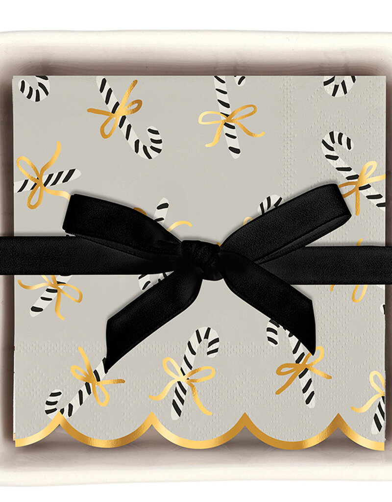 J.HOFFMAN'S Ceramic Napkin Tray + Napkins- Candy Canes