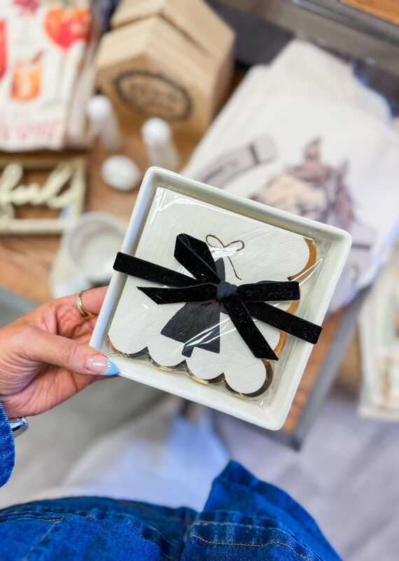 J.HOFFMAN'S Ceramic Napkin Tray + Napkins- Bow Tree