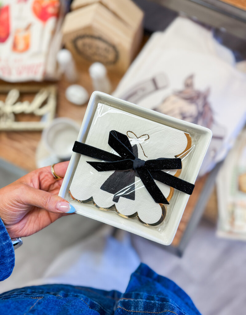J.HOFFMAN'S Ceramic Napkin Tray + Napkins- Bow Tree