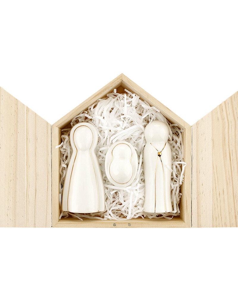 J.HOFFMAN'S Ceramic Figurines Pine Wood Box- Large Holy Family