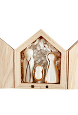 J.HOFFMAN'S Ceramic Figurines Pine Wood Box- Holy Family