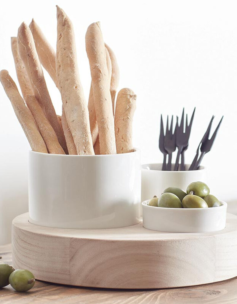 J.HOFFMAN'S Ceramic Bowls with Wood Base