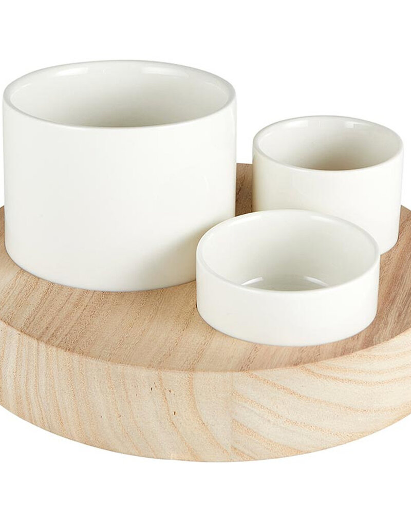 J.HOFFMAN'S Ceramic Bowls with Wood Base