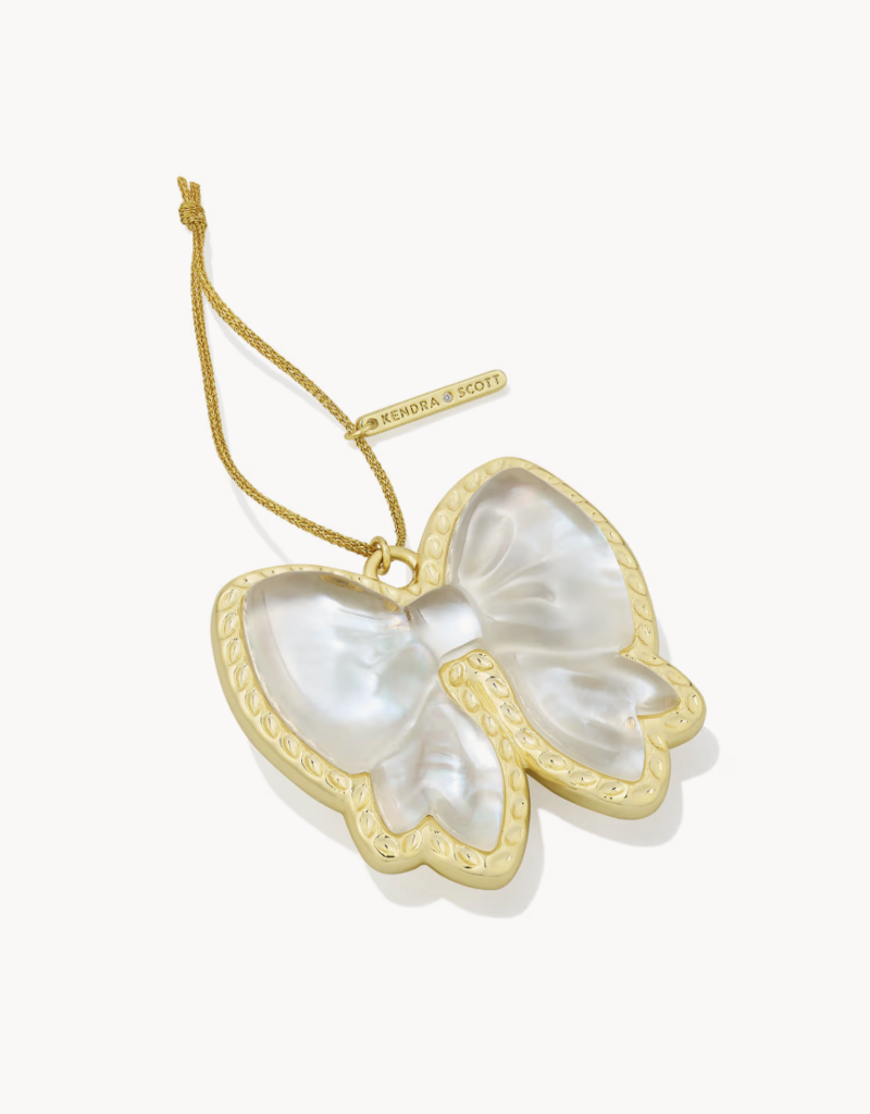 KENDRA SCOTT Haley Gold Bow Ornament in Ivory Mother of Pearl