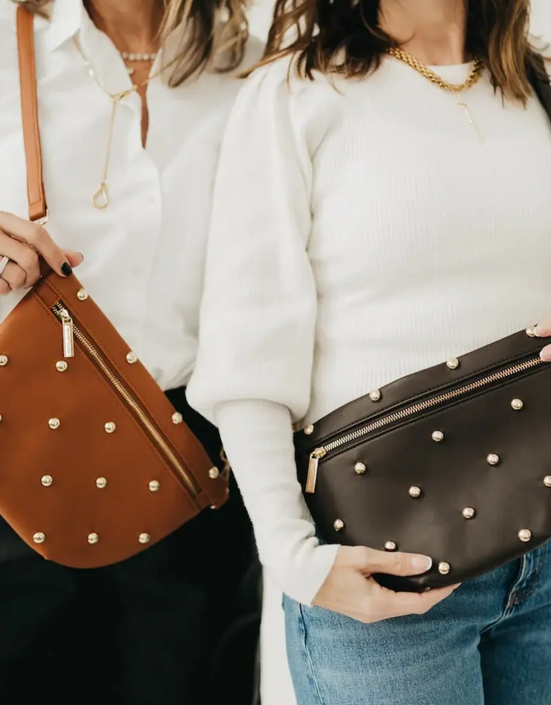 J.HOFFMAN'S Westlyn Chic Studded Bum Bag- Chocolate