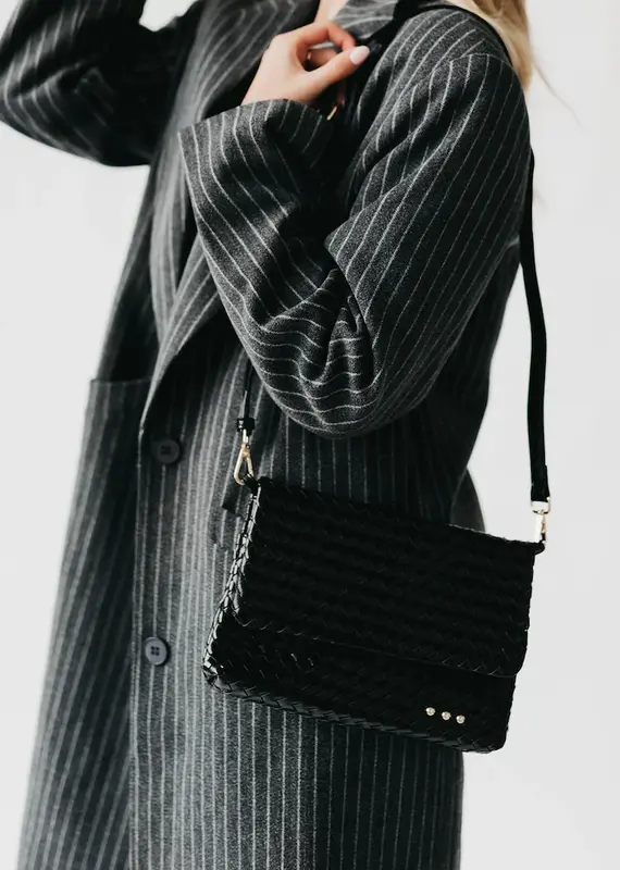J.HOFFMAN'S Wrenlee Woven Flap Crossbody- Black