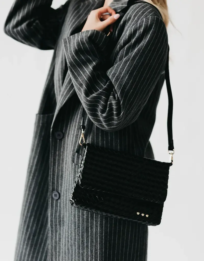 J.HOFFMAN'S Wrenlee Woven Flap Crossbody- Black