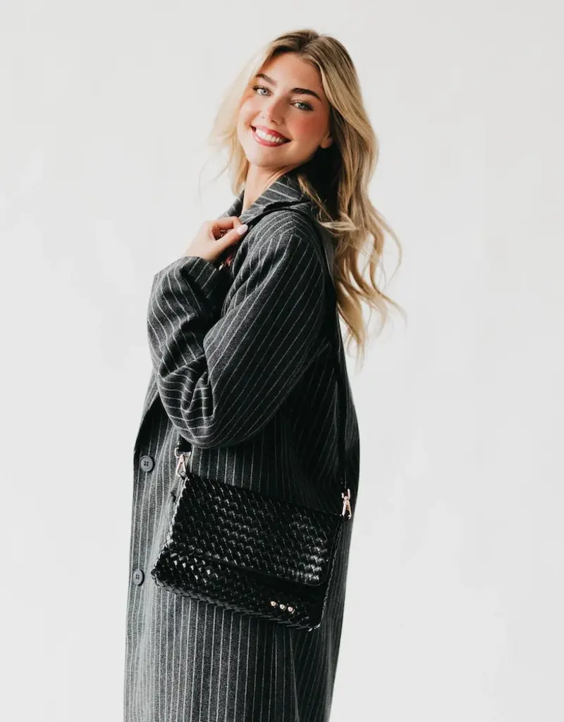 J.HOFFMAN'S Wrenlee Woven Flap Crossbody- Black