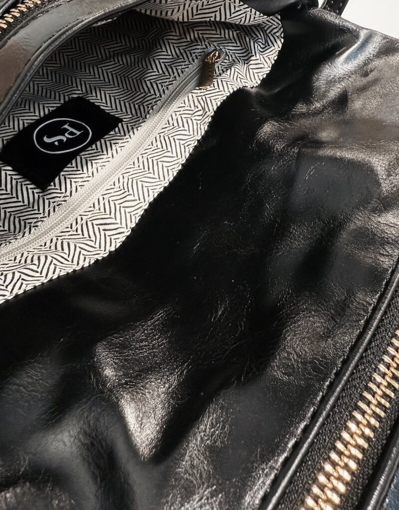 J.HOFFMAN'S Wrenlee Woven Flap Crossbody- Black