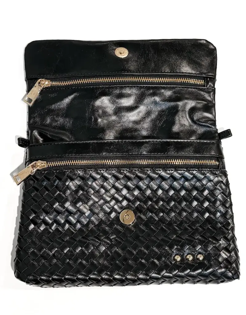 J.HOFFMAN'S Wrenlee Woven Flap Crossbody- Black