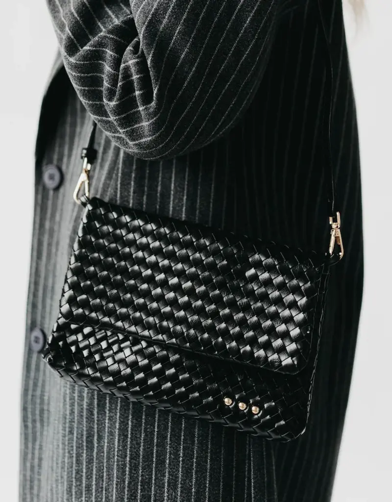 J.HOFFMAN'S Wrenlee Woven Flap Crossbody- Black
