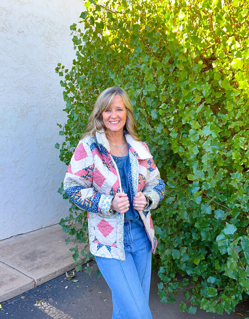 J.HOFFMAN'S Adeline Patchwork Coral Quilted Jacket