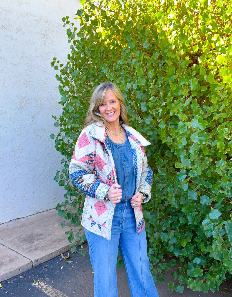 J.HOFFMAN'S Adeline Patchwork Coral Quilted Jacket