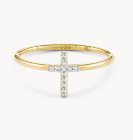 KENDRA SCOTT Cross 14k Yellow Gold Band Ring in White Diamond