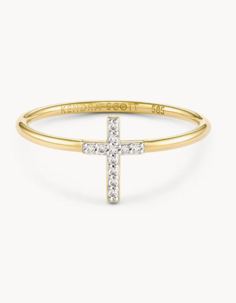 KENDRA SCOTT Cross 14k Yellow Gold Band Ring in White Diamond
