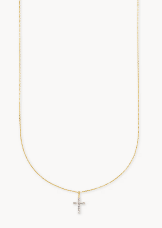 KENDRA SCOTT Cross 14k Yellow Gold Pendant Necklace in White Diamonds