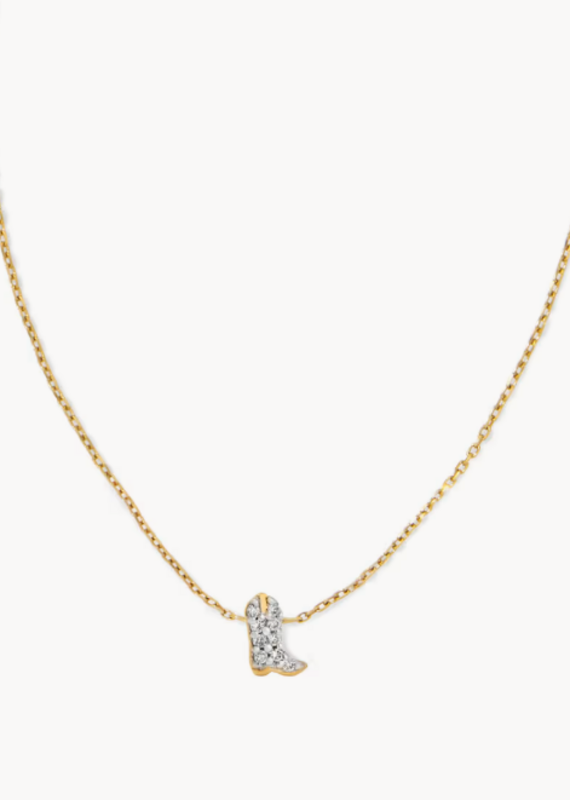 KENDRA SCOTT Tiny Cowboy Boot 14k Yellow Gold Pendant Necklace in White Diamond