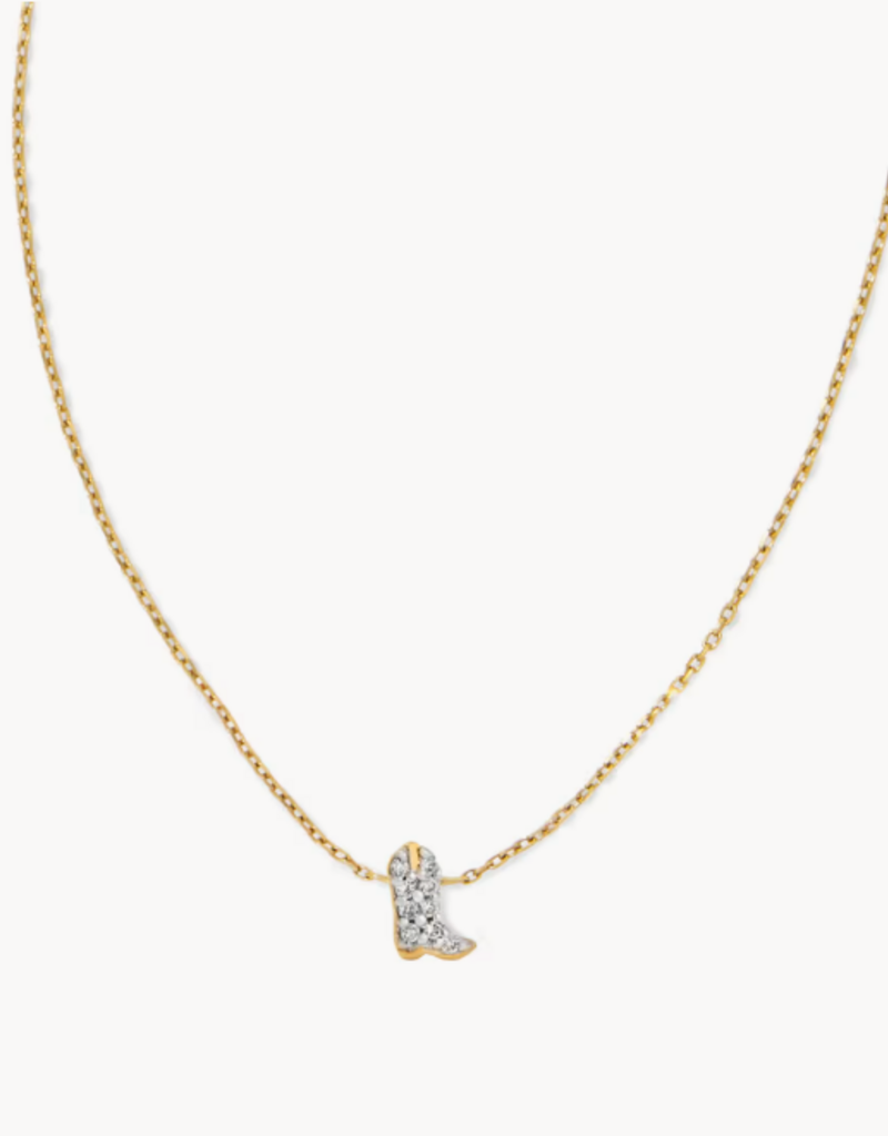 KENDRA SCOTT Tiny Cowboy Boot 14k Yellow Gold Pendant Necklace in White Diamond