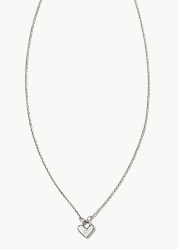 KENDRA SCOTT Tiny Heart Padlock 14k White Gold Pendant Necklace in White Diamond