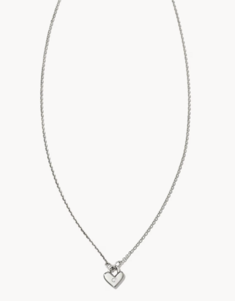 KENDRA SCOTT Tiny Heart Padlock 14k White Gold Pendant Necklace in White Diamond