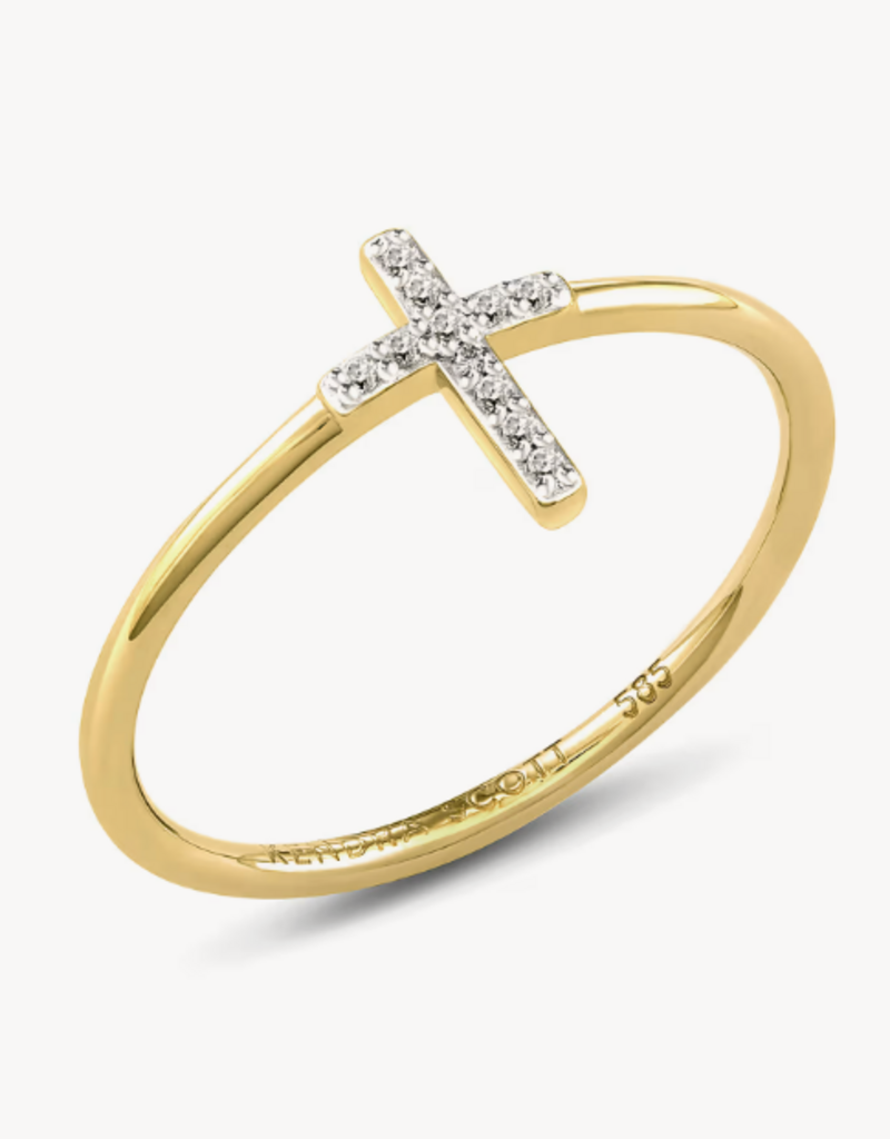 KENDRA SCOTT Cross 14k Yellow Gold Band Ring in White Diamond