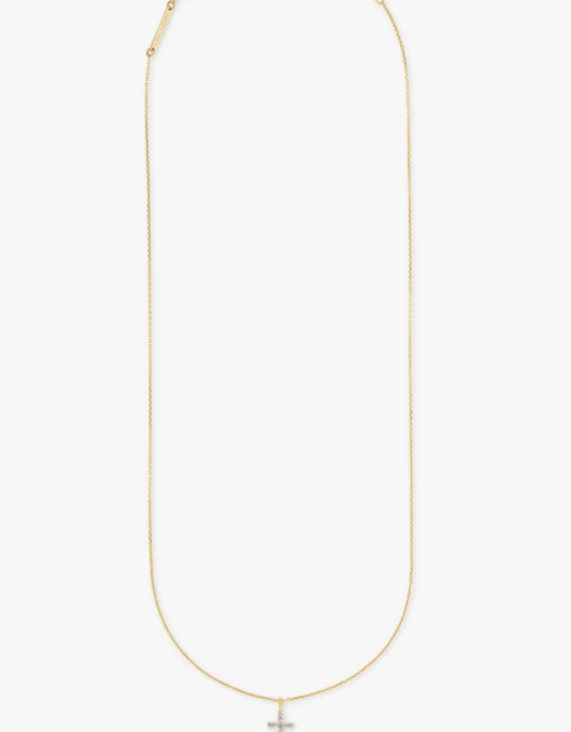 KENDRA SCOTT Cross 14k Yellow Gold Pendant Necklace in White Diamonds