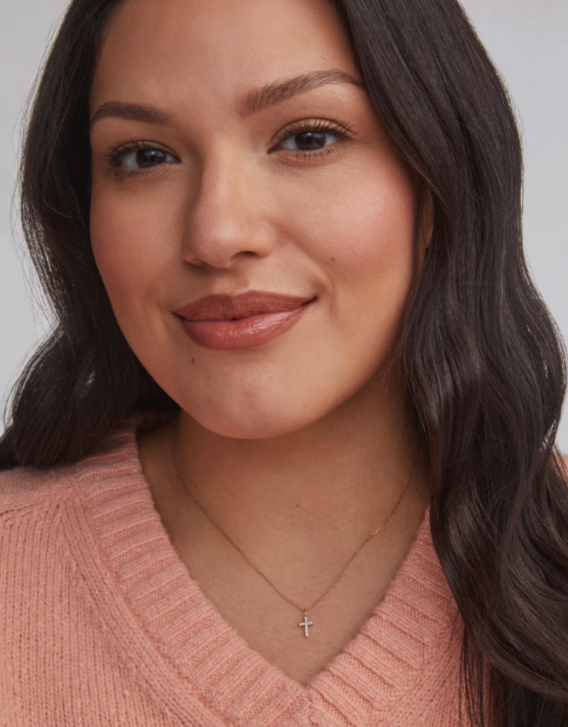 KENDRA SCOTT Cross 14k Yellow Gold Pendant Necklace in White Diamonds