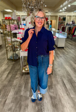 J.HOFFMAN'S Elbow Puff Sleeve Top - Navy