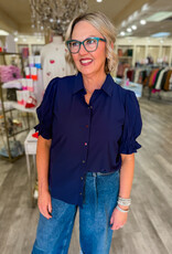 J.HOFFMAN'S Elbow Puff Sleeve Top - Navy
