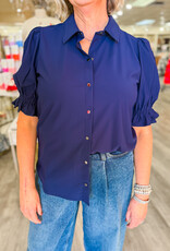 J.HOFFMAN'S Elbow Puff Sleeve Top - Navy